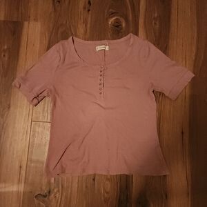 Short Sleeve Ribbed Henley Top